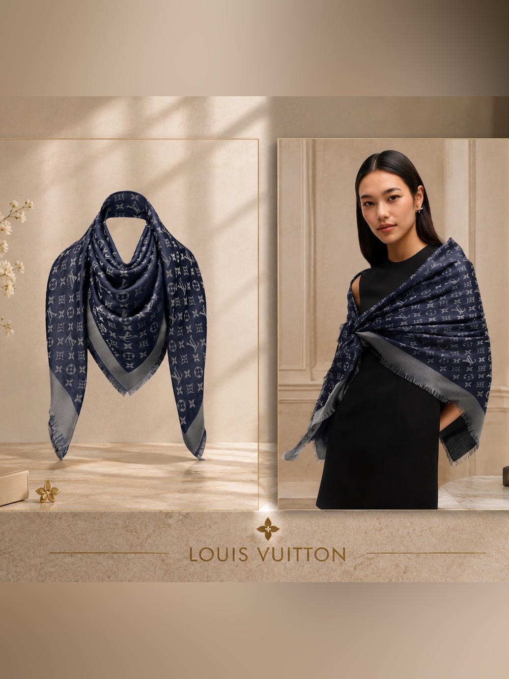 Louis Vuitton Châle Monogram Blue & Silver Shawl